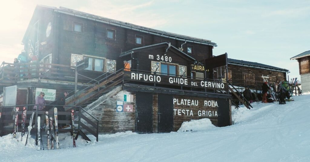 Rifugio Guide Del Cervino, a mountain hut on the border of Switzerland and Italy.