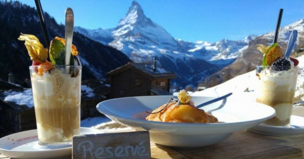 Dessert at Chez Vrony with a view of The Matterhorn.